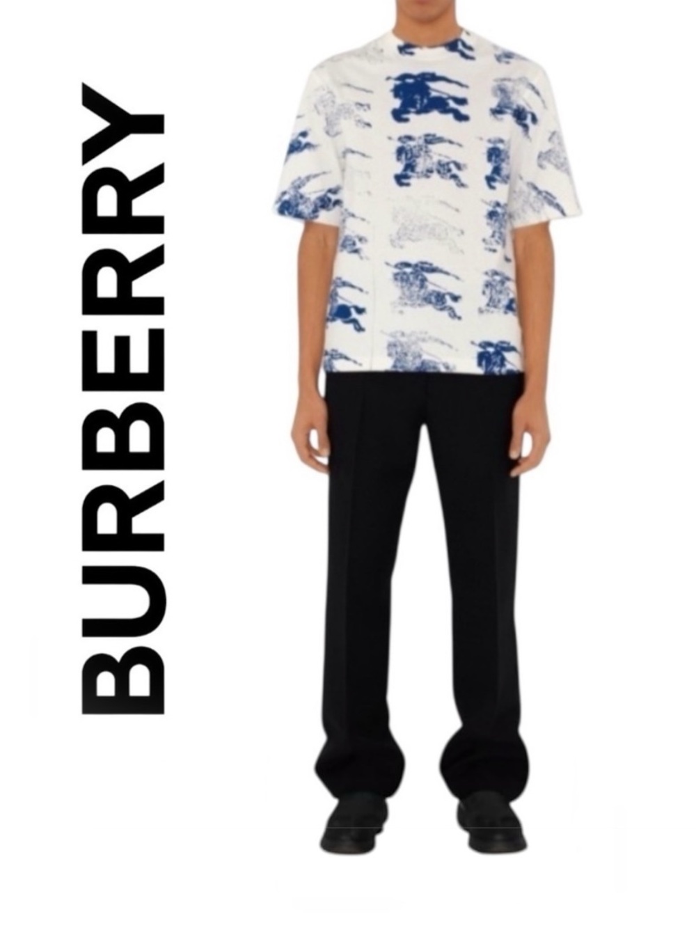 Burberry All Over EKD Print T-Shirt Rain White Blue Men's S NWT - Picture 3 of 7